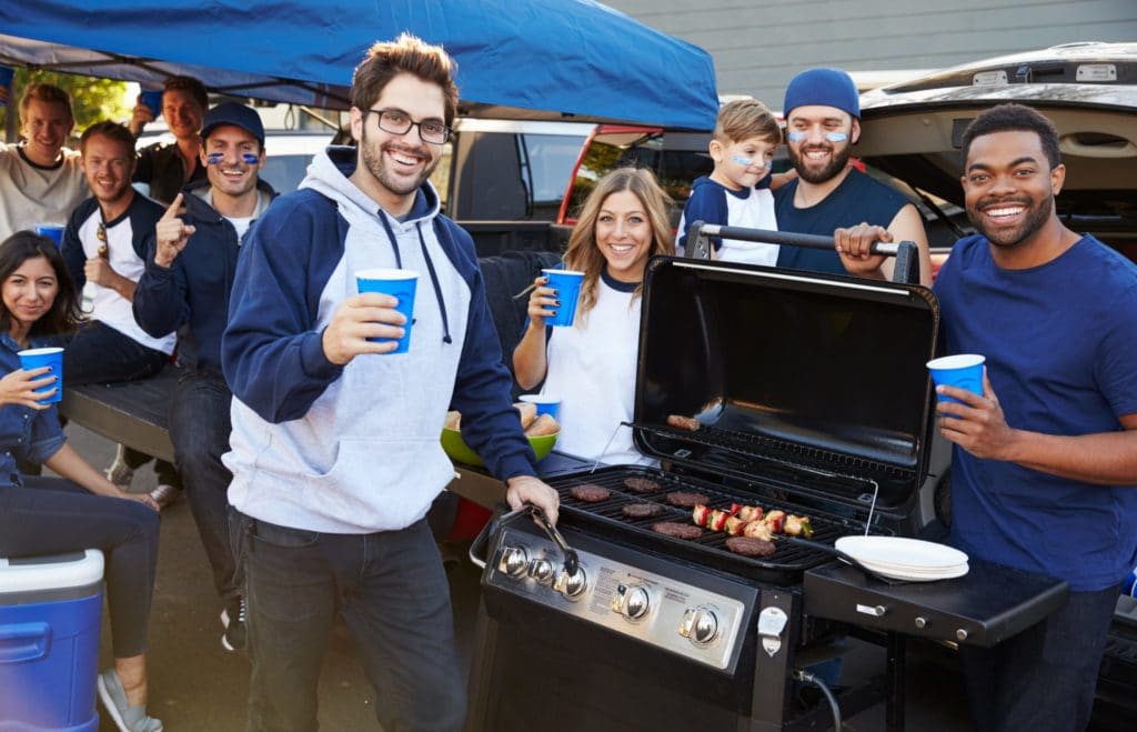 Tailgaters wearing blue