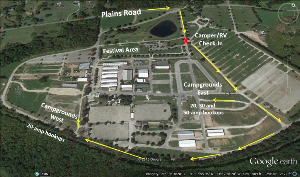 Map of the Sussex County Fairgrounds, including camping areas